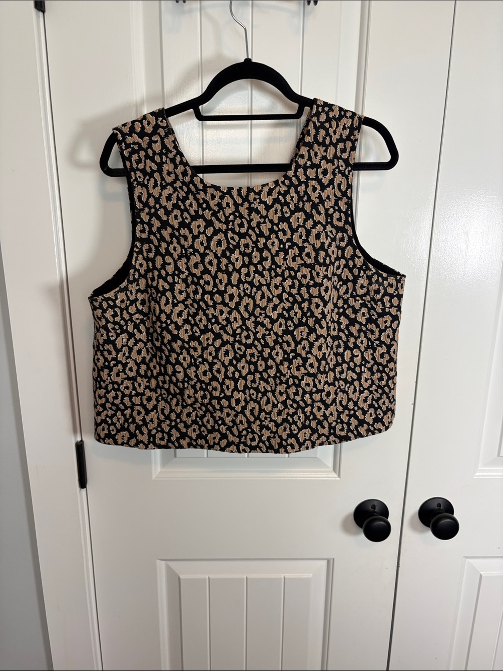 Maeve Leopard Print Cropped Shell in Tan and Black